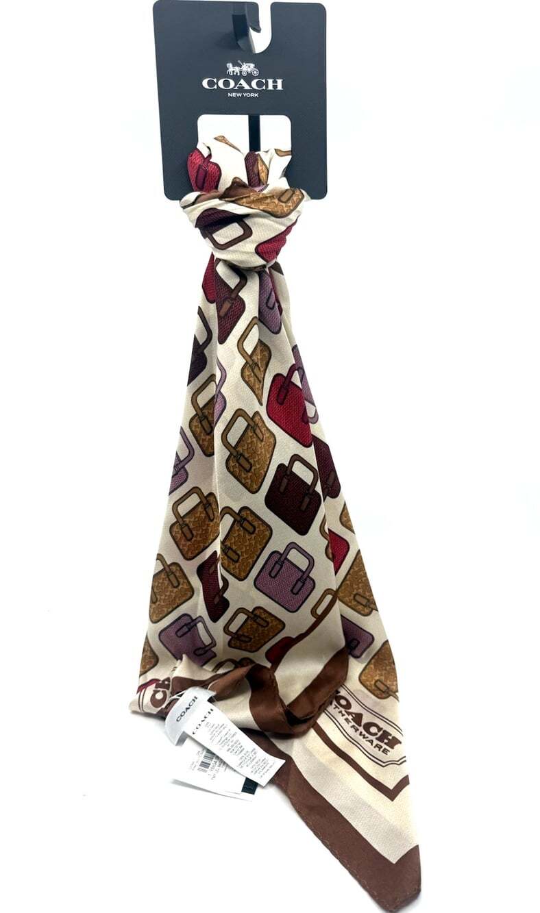 NWT Coach Leatherware 100% Silk Scarf Bag Print Logo Accent 34” Square MSRP $98
